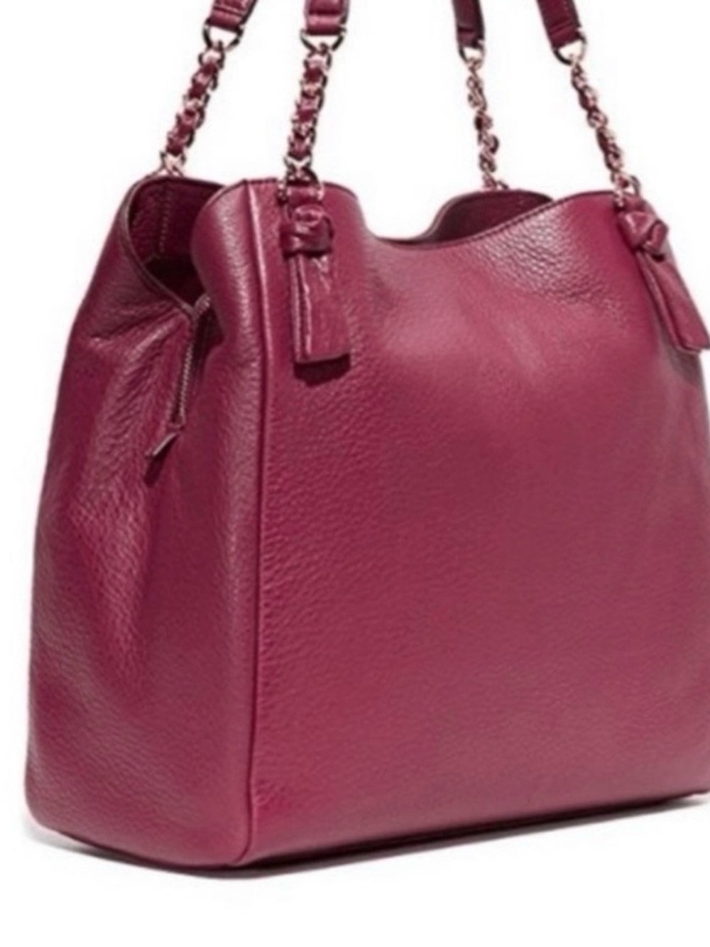 Tory Burch Harper Leather Tote Shoulder Bag Burgundy Gold Chain - Picture 2 of 16